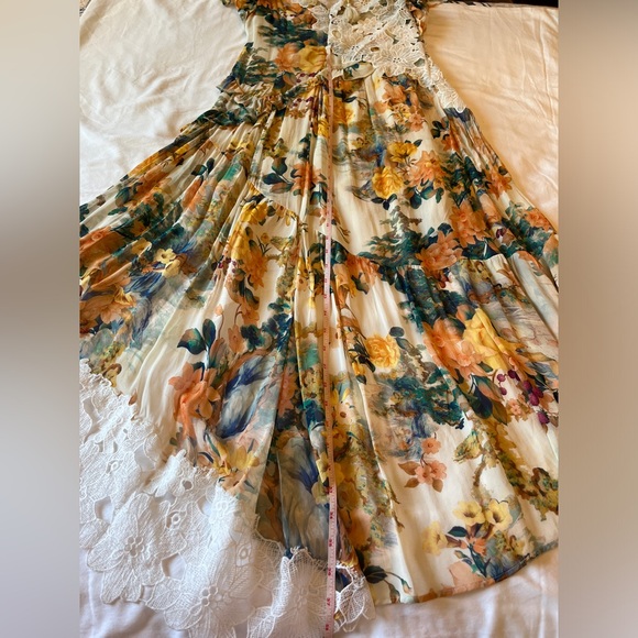 Anthropologie V-neck Ruffle Lace Dress Ivory Combo Floral Hi-Low Maxi Size 6 NWT - Picture 8 of 11